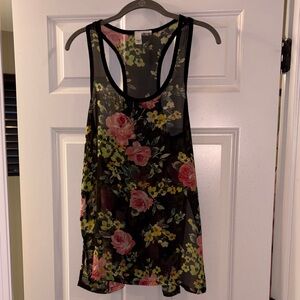 Abound Black Floral Tank Top